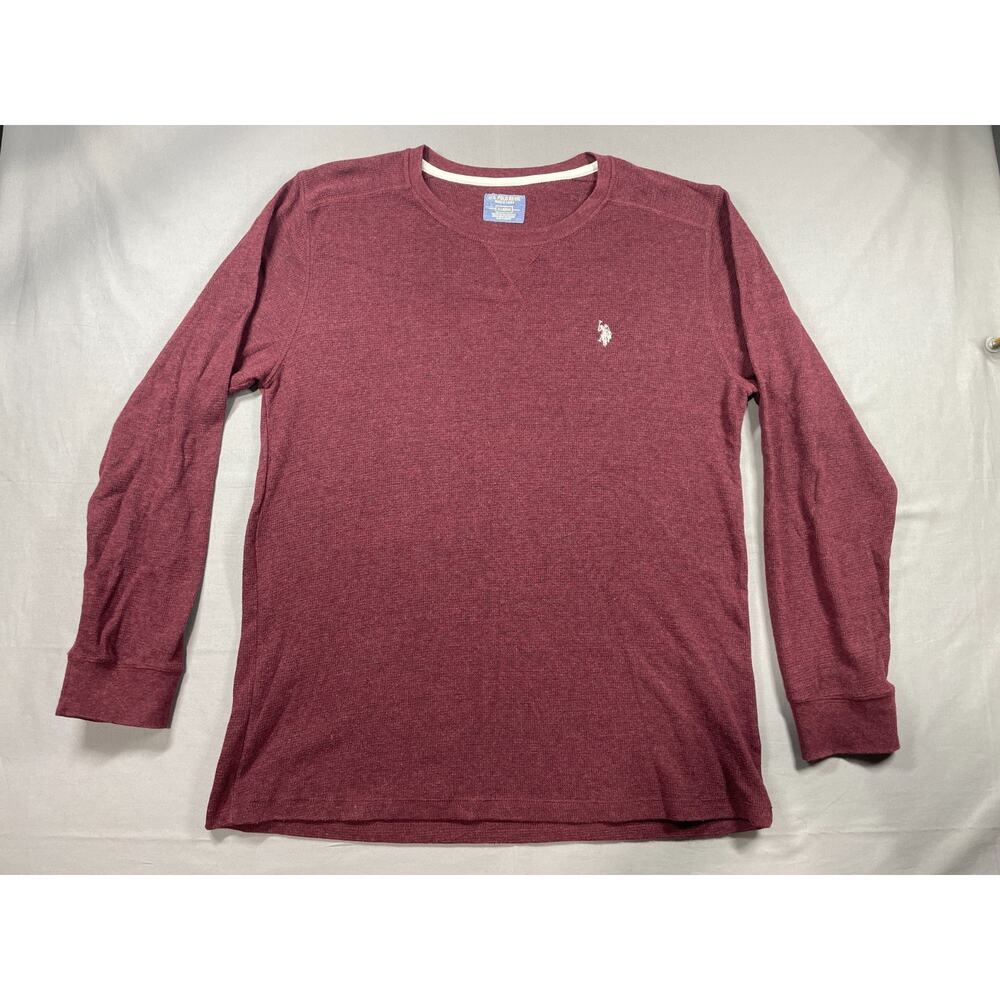 Us Polo Assn Men's Maroon Long Sleeve Crew Neck Waffle Knit Pullover Shirt XL